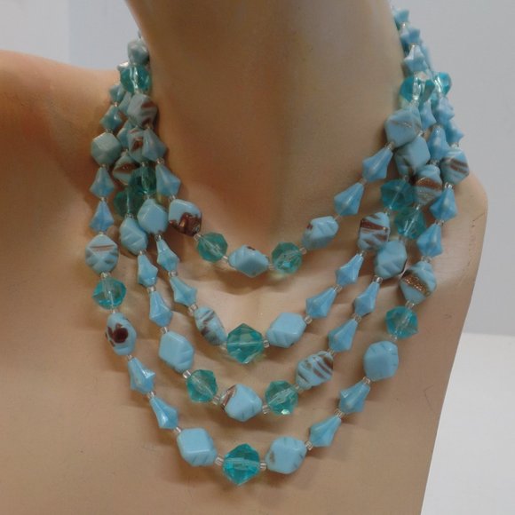 Hook Stamped Made in West Germany Multistrand Necklace (4) Adj 16" Blues - Picture 1 of 10
